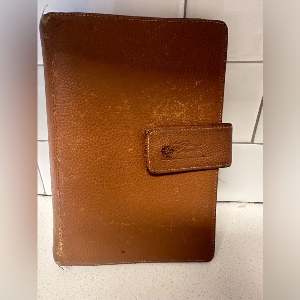 Longchamp Pebble Leather Agenda Planner Brown
